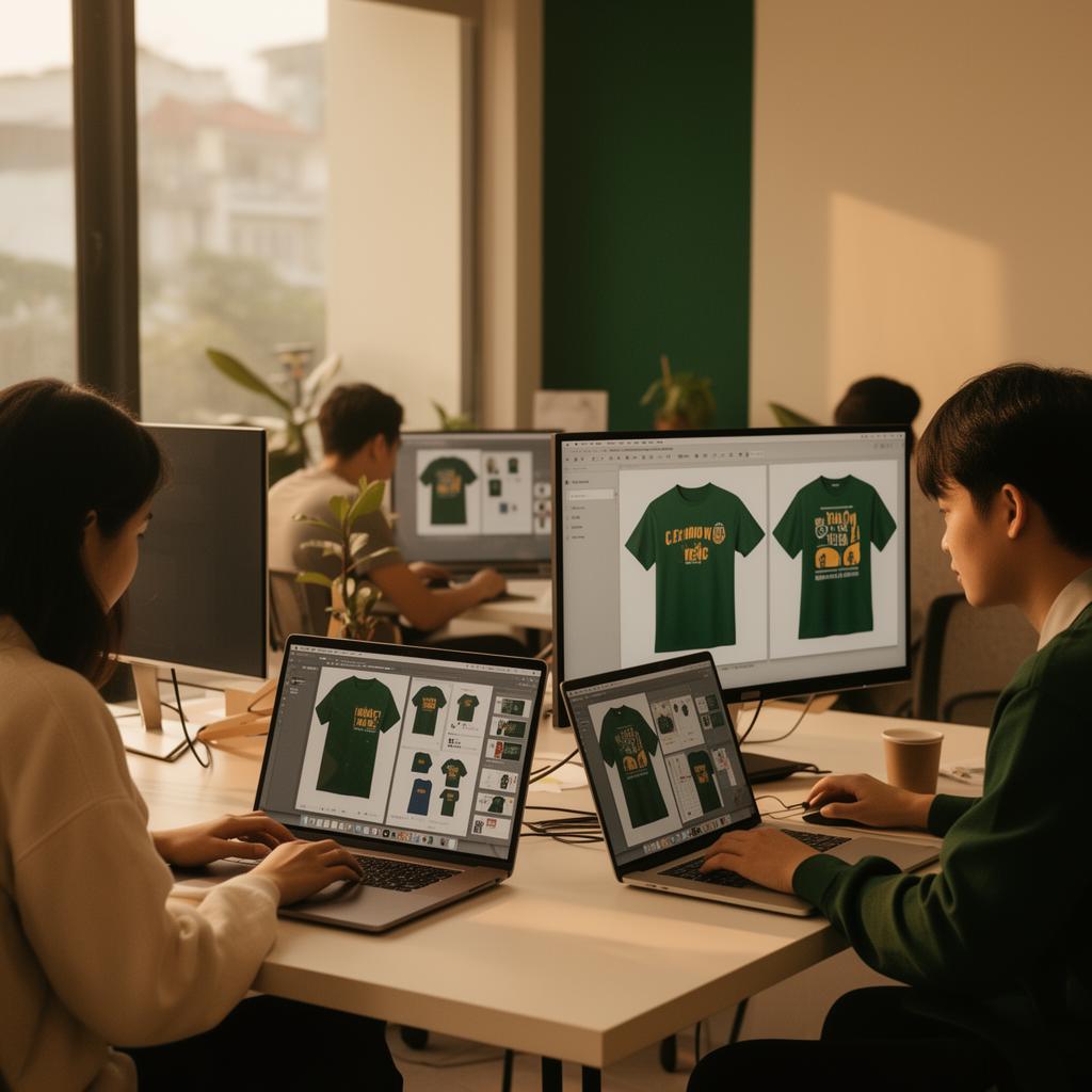 Đội ngũ GSGroup tại văn phòng Hà Nội đang thiết kế sản phẩm POD